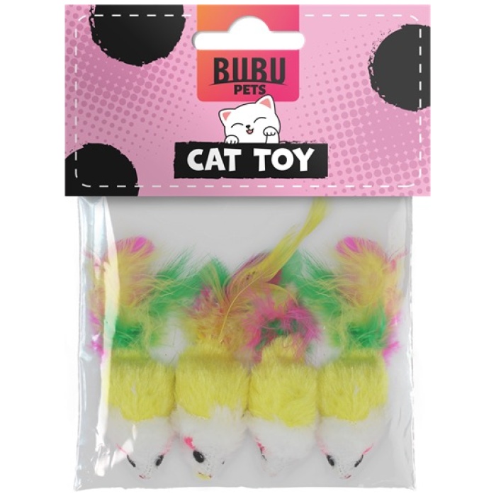 Bubu Pets kassilelu hiir värviliste sulgedega 4tk - Image 1