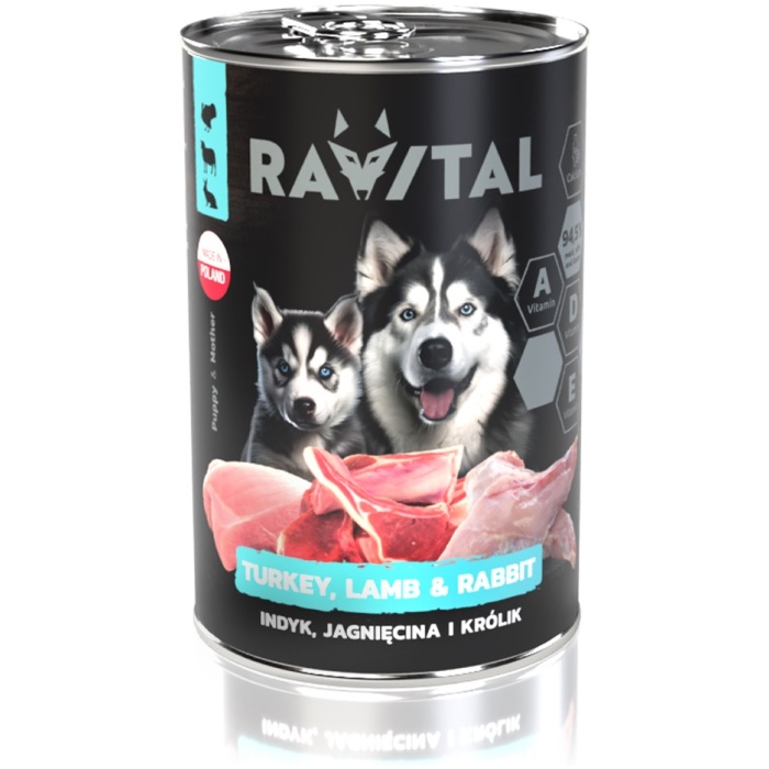 Ravital Turkey, Lamb & Rabbit konserv kutsikatele 400g - Image 1
