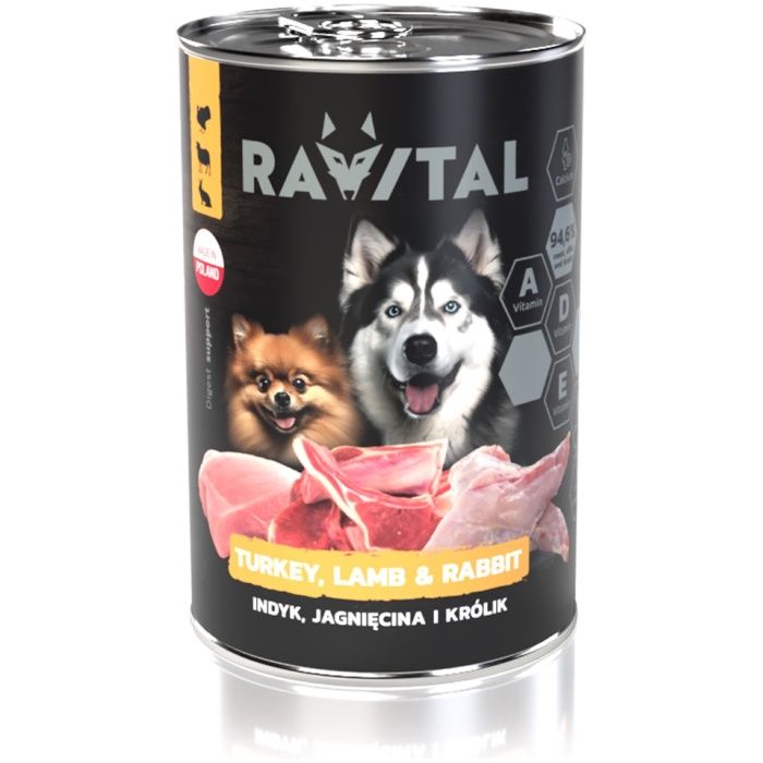 Ravital Turkey, Lamb & Rabbit konserv koerale 400g - Image 1