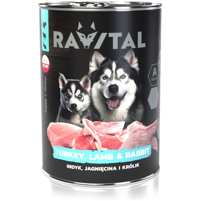 Ravital Turkey, Lamb & Rabbit konserv kutsikatele 800g - Image 1