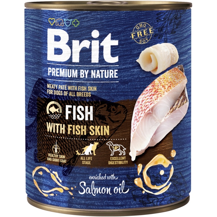 Brit Premium by Nature konserv Fish with Fish Skin koertele 800g - Image 1