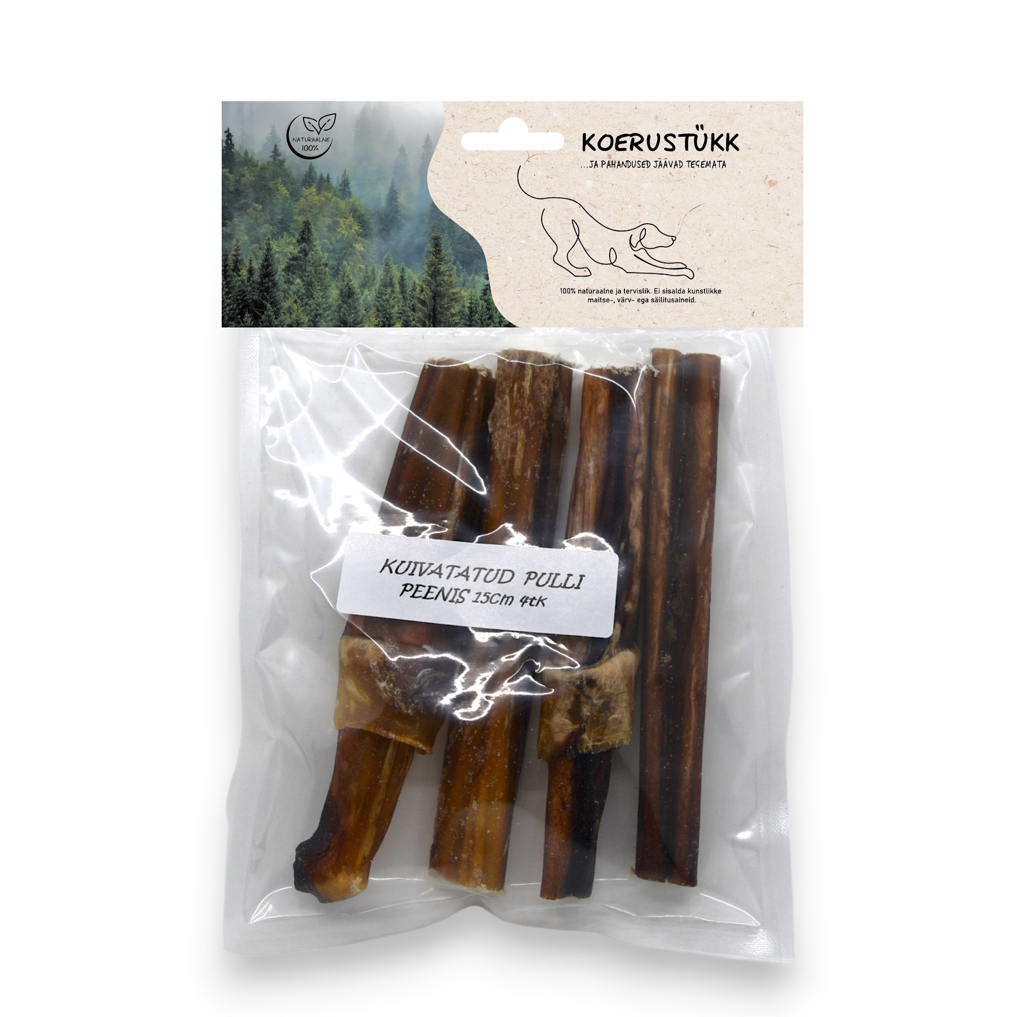 722777195016.jpg Koerustükk kuivatatud pulli peenis koerale 15cm 4tk - Image 1