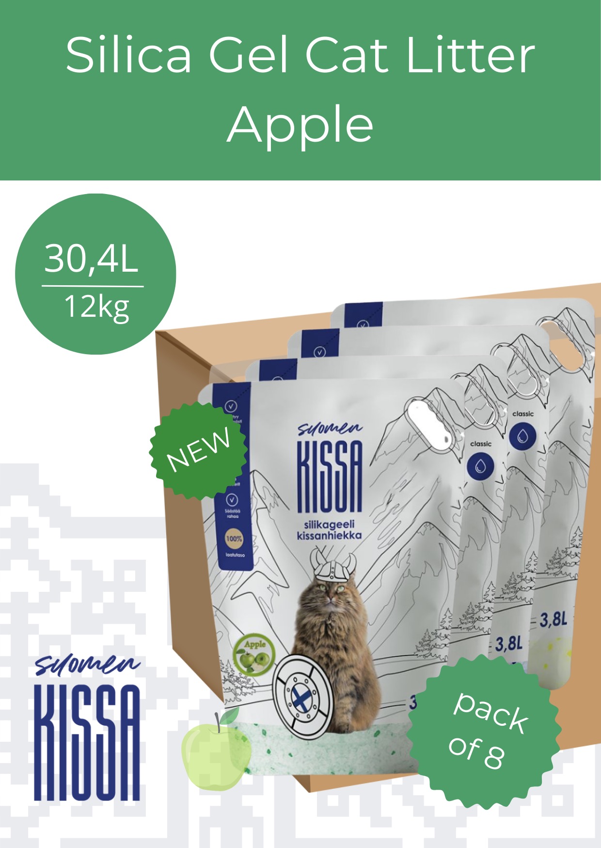 30L 12 kg - 10 Suomen Kissa õunalõhnaline silikageelist kassiliiv 30,4L - Pilt 1