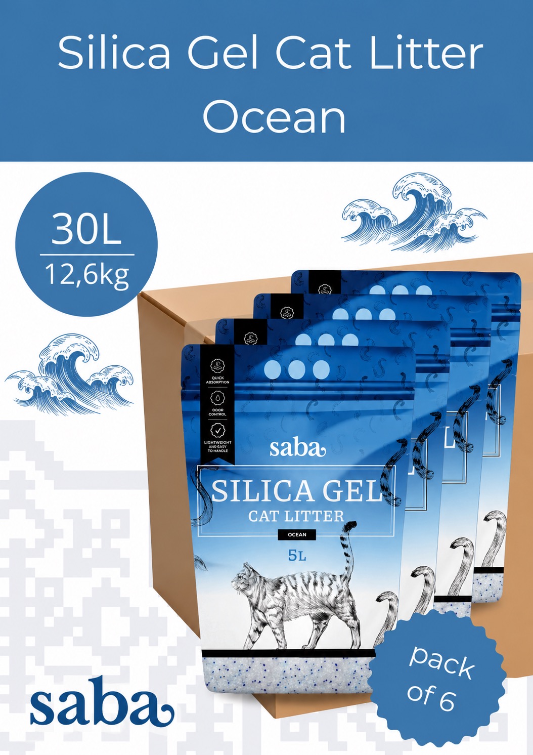 14745010489089.jpg SABA ookeanilõhnaline silikageelist kassiliiv 30L - Pilt 1