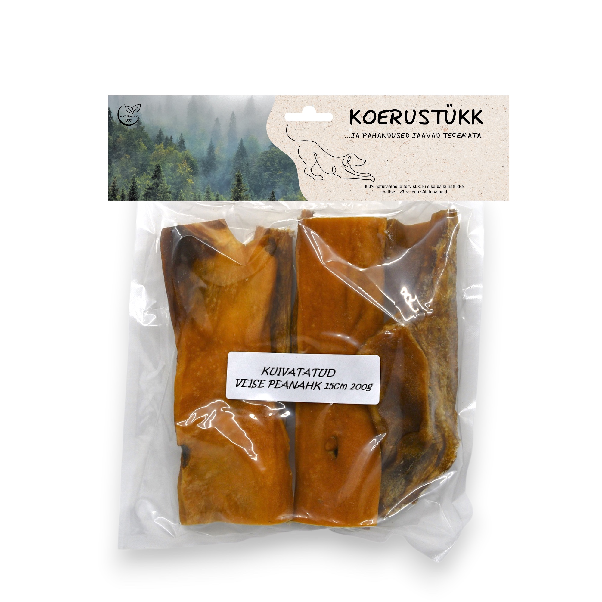 722777194828.jpg Koerustükk kuivatatud veise peanahk 15cm koerale 200g - Pilt 1