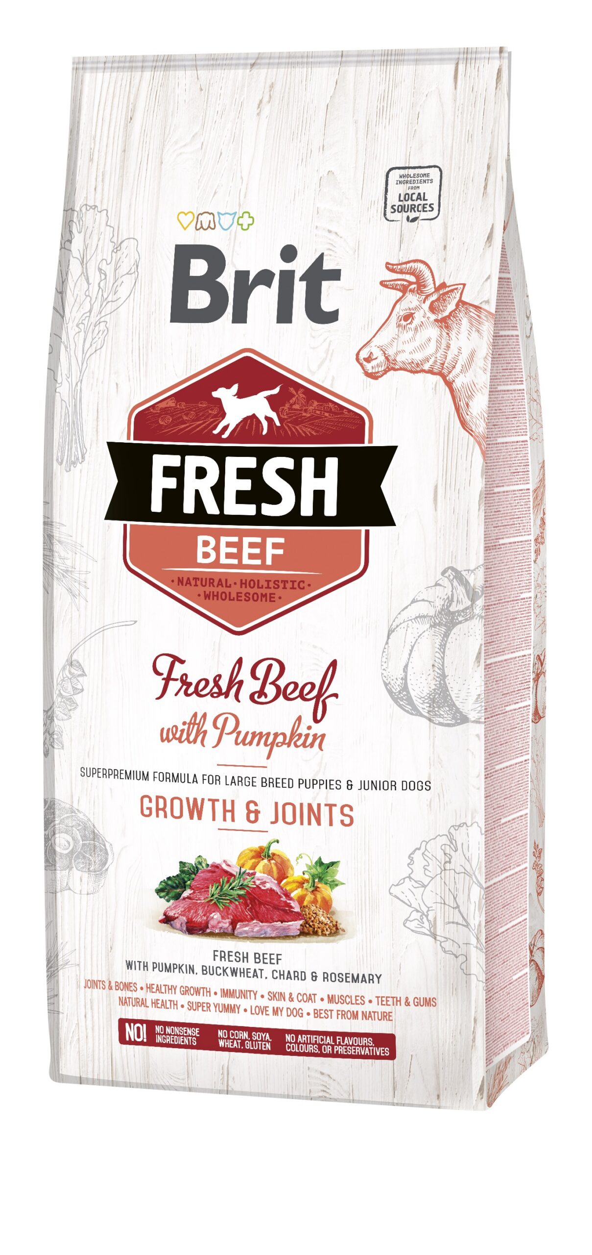8595602530755.jpg Brit Fresh Beef & Pumpkin Puppy Large Bones & Joints koeratoit 12 kg - Pilt 1