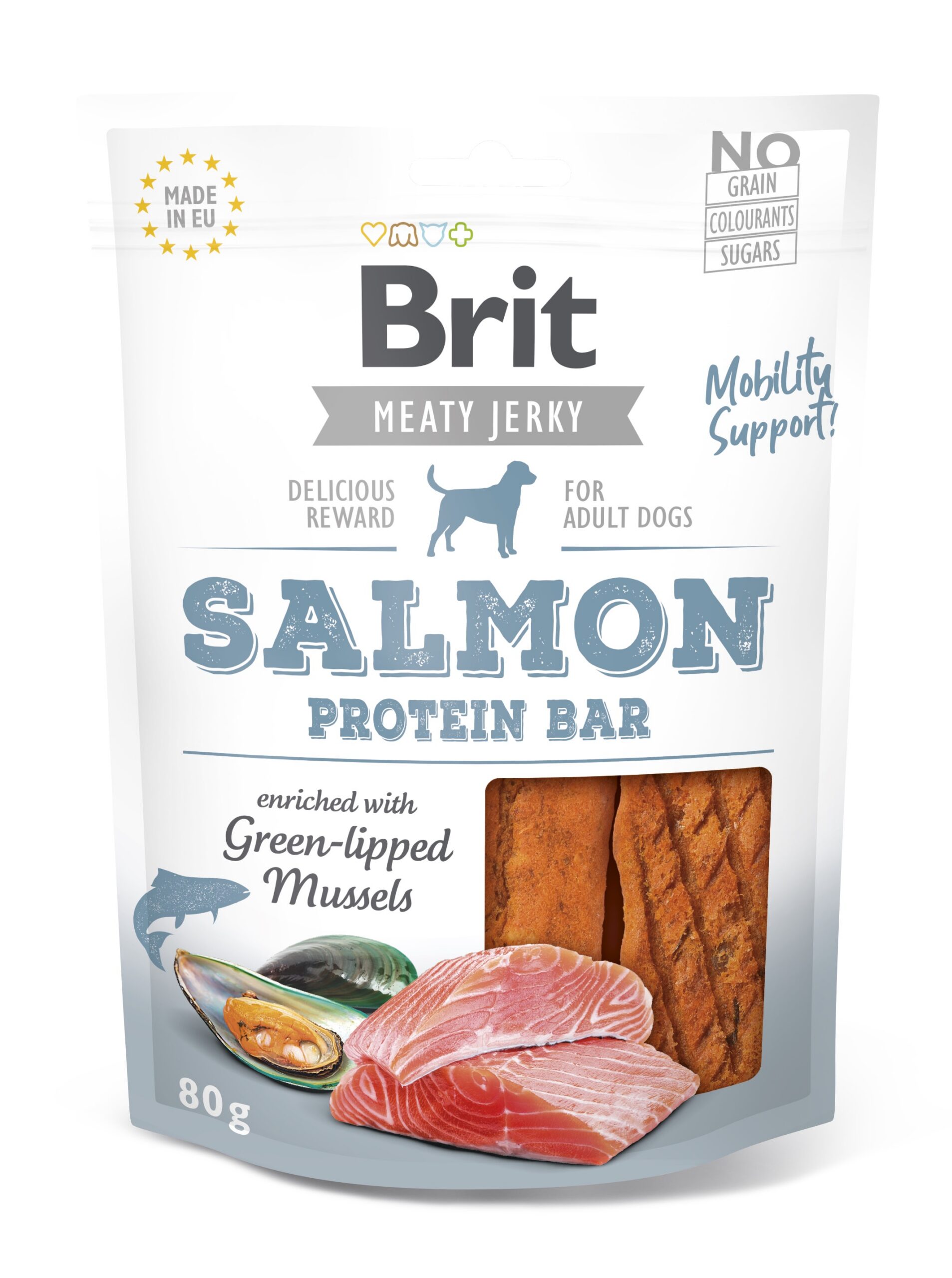8595602543724.jpg Brit Jerky Salmon Protein Bar Snack närimismaius koertele 80g - Pilt 1