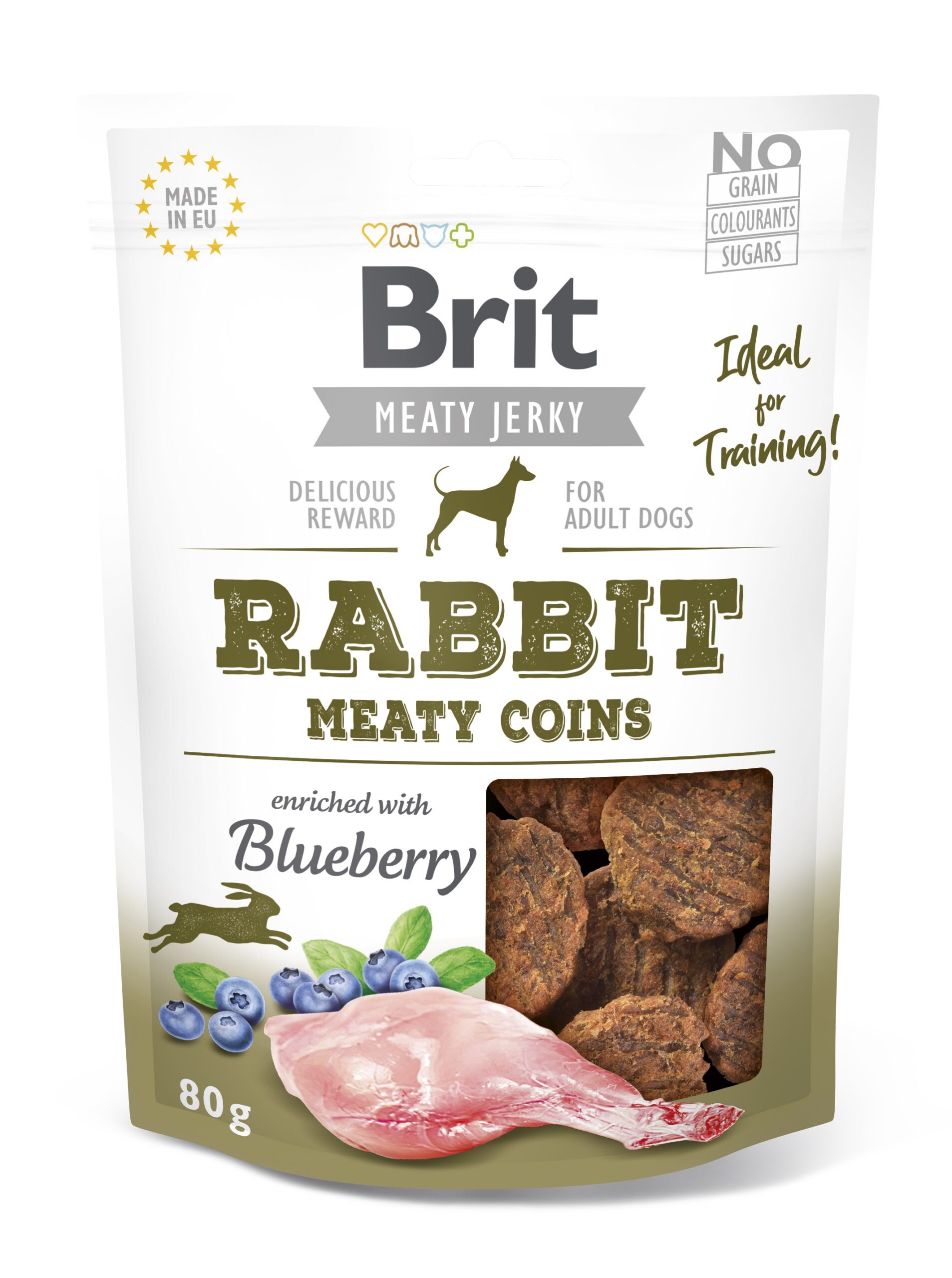 8595602543779.jpg Brit Jerky Rabbit Meaty Coins Snack närimismaius koertele 80g - Pilt 1