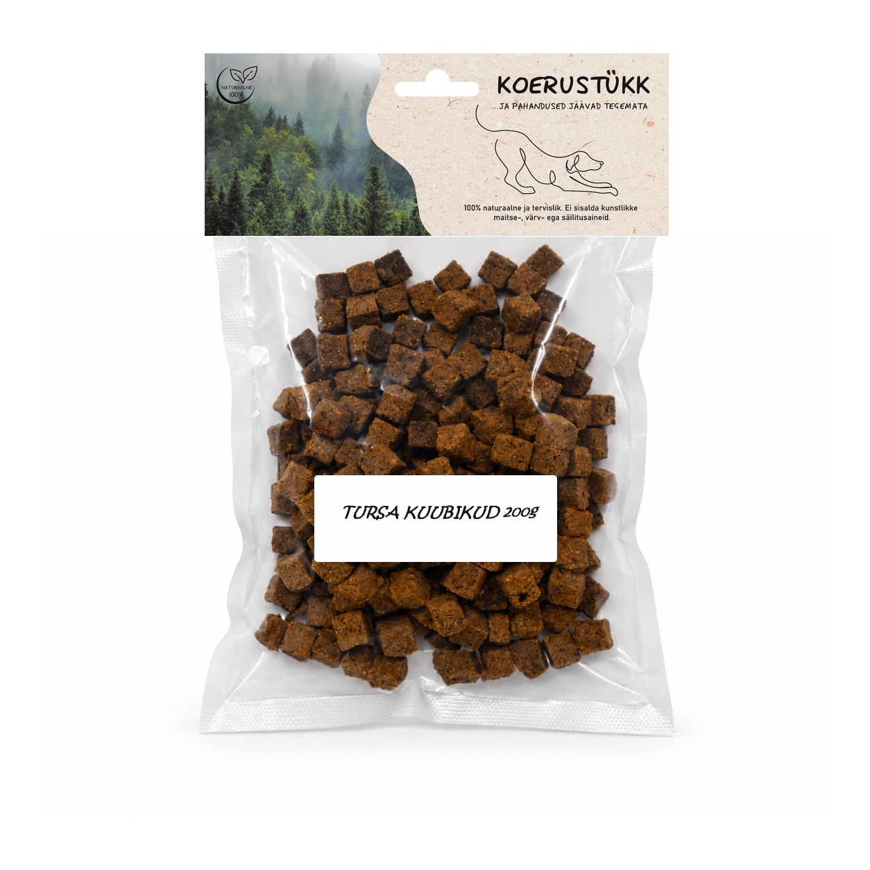 722777194507.jpg Koerustükk kuivatatud tursa kuubikud koerale 200g - Pilt 1