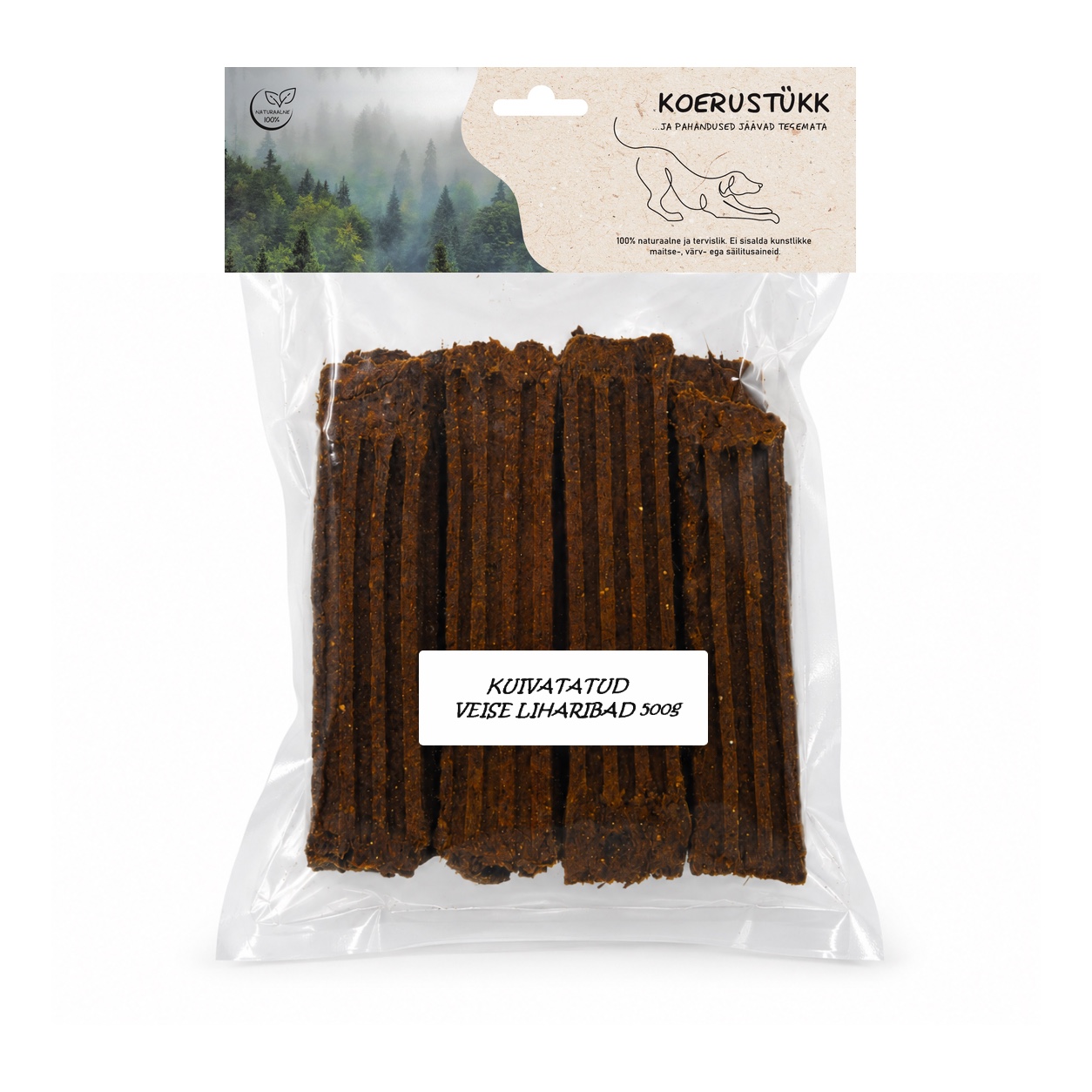 722777194651.jpg Koerustükk kuivatatud veise liharibad koerale 500g - Pilt 1