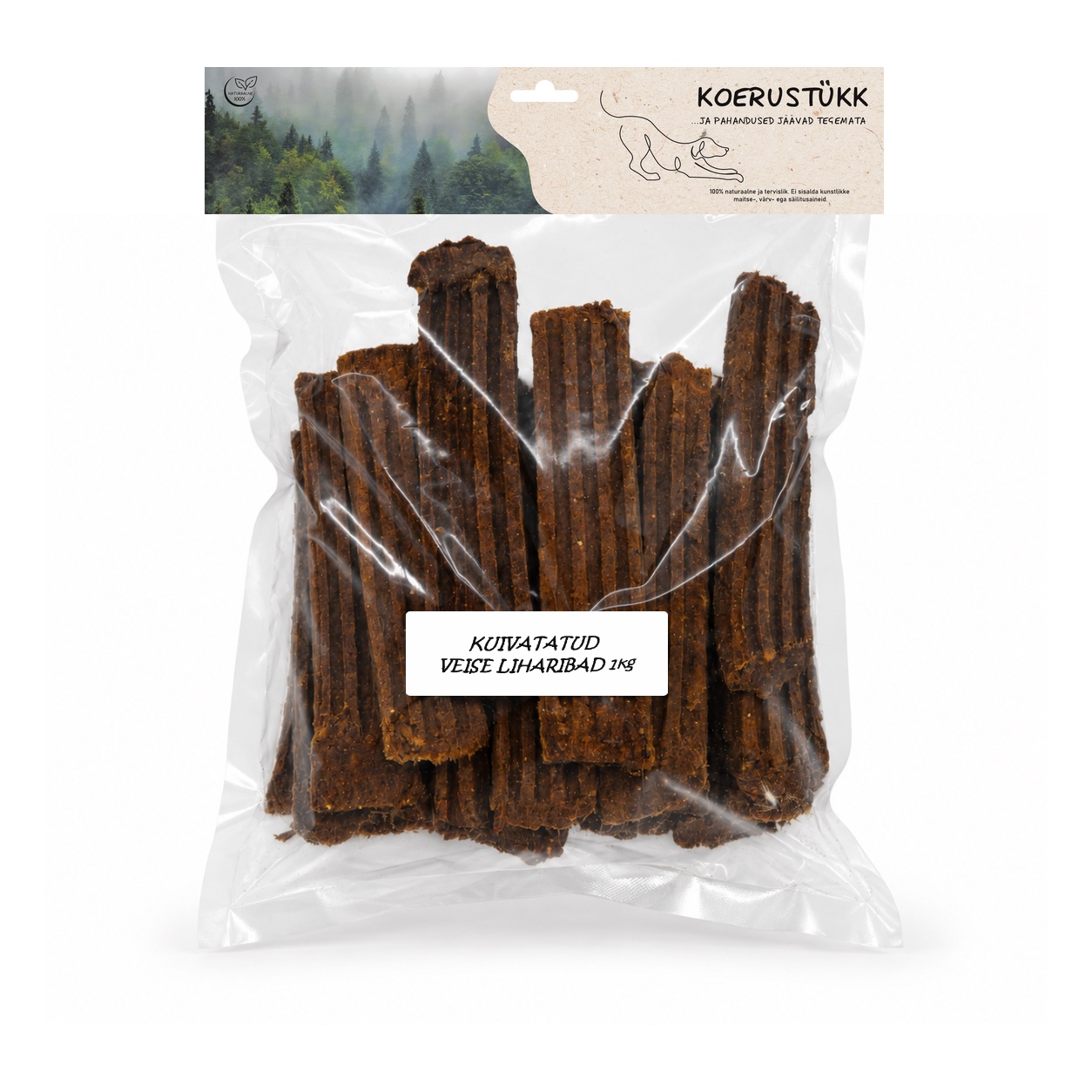 722777194668.jpg Koerustükk kuivatatud veise liharibad koerale 1kg - Pilt 1