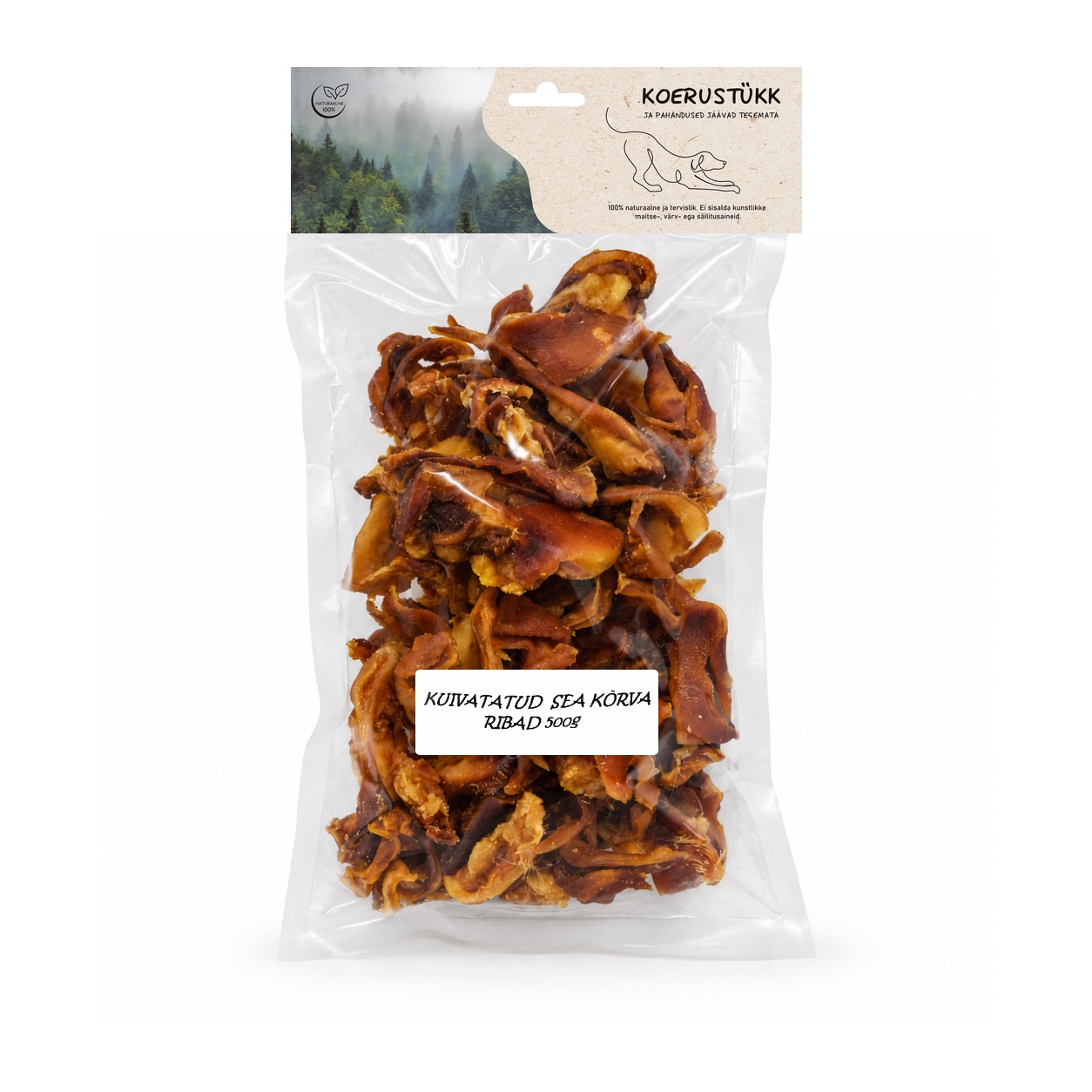 722777194941.jpg Koerustükk kuivatatud sea kõrva ribad koerale 500g - Pilt 1