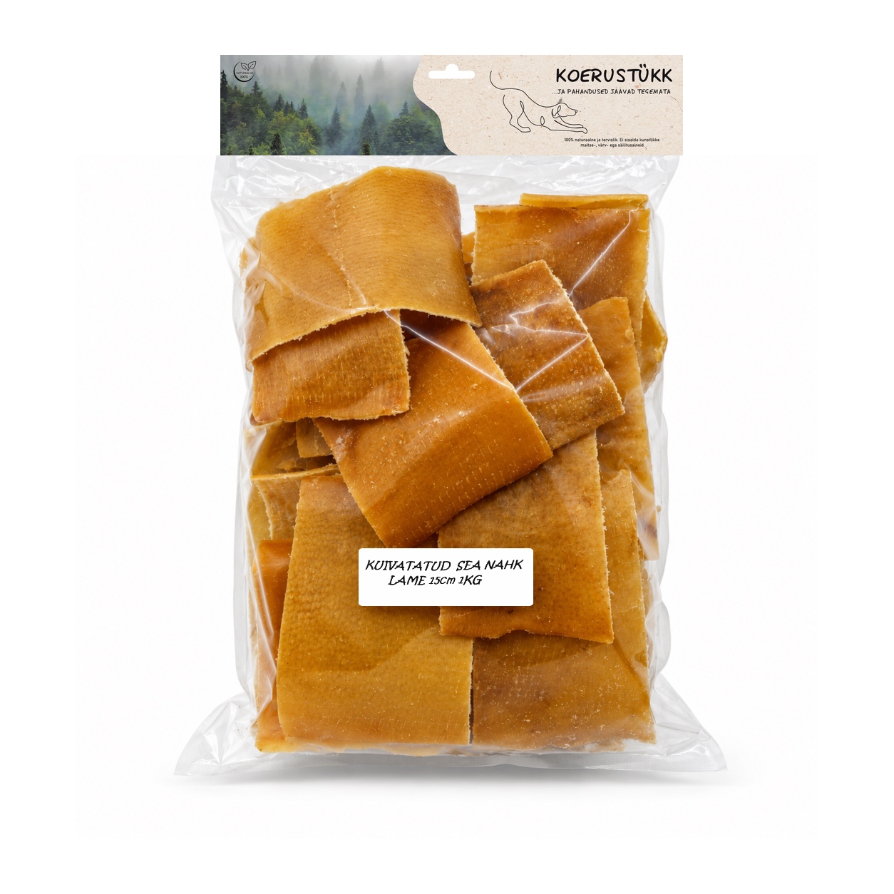 722777194989.jpg Koerustükk kuivatatud lame sea nahk koerale 15cm 1kg - Pilt 1