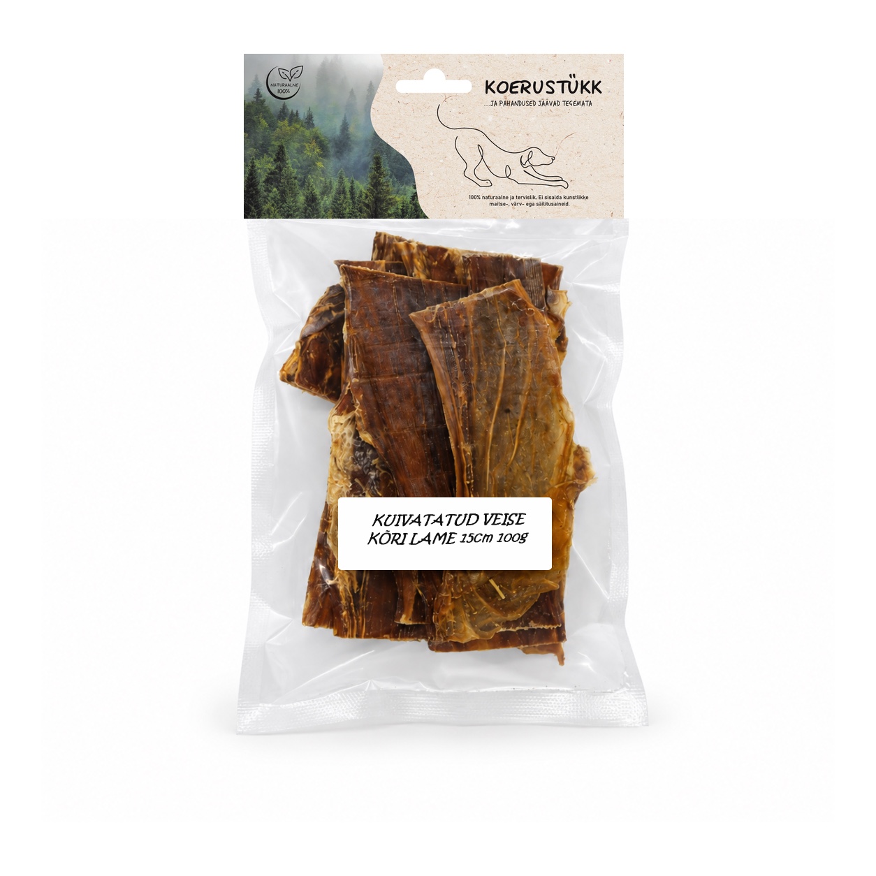 722777195160.jpg Koerustükk kuivatatud lame veise kõri koerale 15cm 100g - Pilt 1