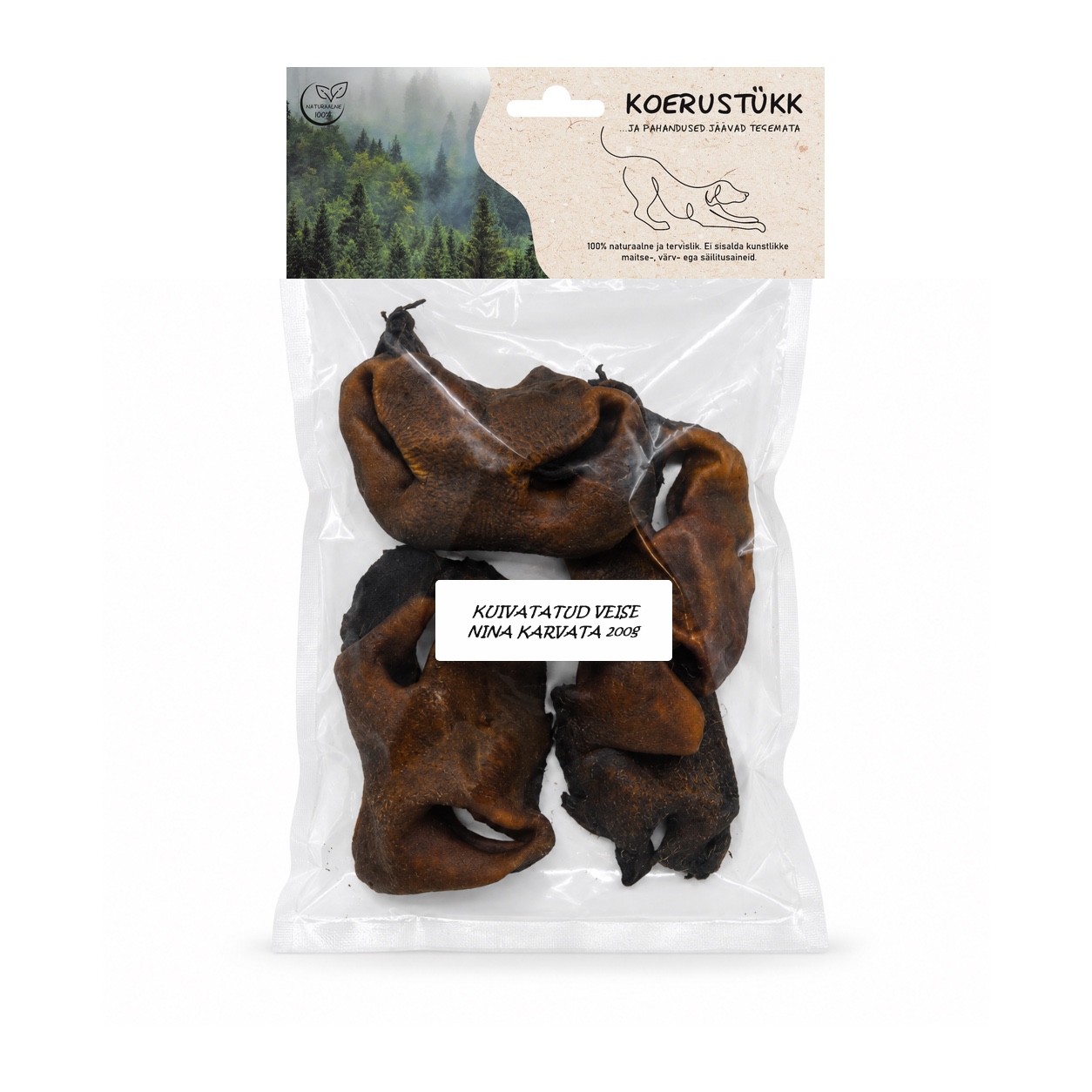 722777195238.jpg Koerustükk kuivatatud veise nina koerale 200g - Pilt 1